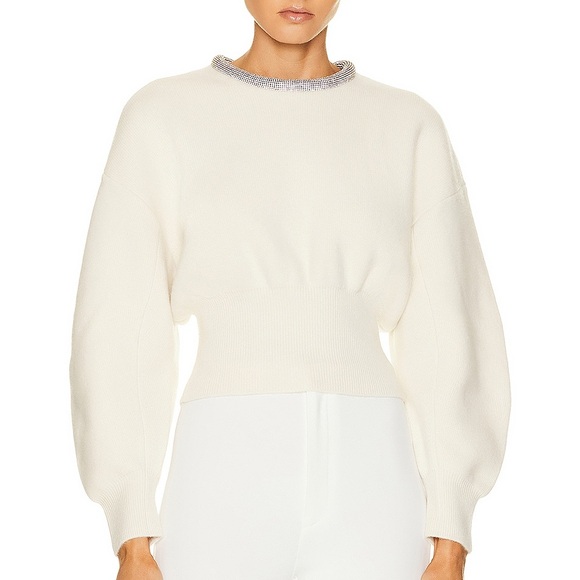 Alexander Wang Sweaters - ALEXANDER WANG Crystal Tubular Necklace Cream Long Sleeved Sweater